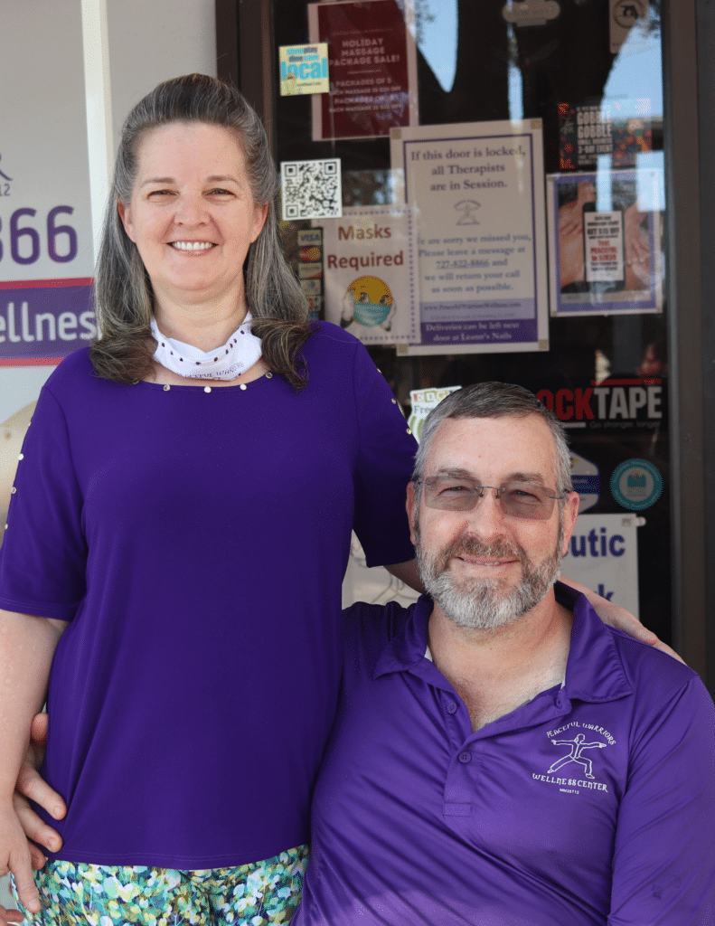 Lena & Scott Roberts, owners of Peaceful Warriors Wellness Center in Downtown St. Petersburg, Florida. Specializing in Therapeutic Massage & Bodywork