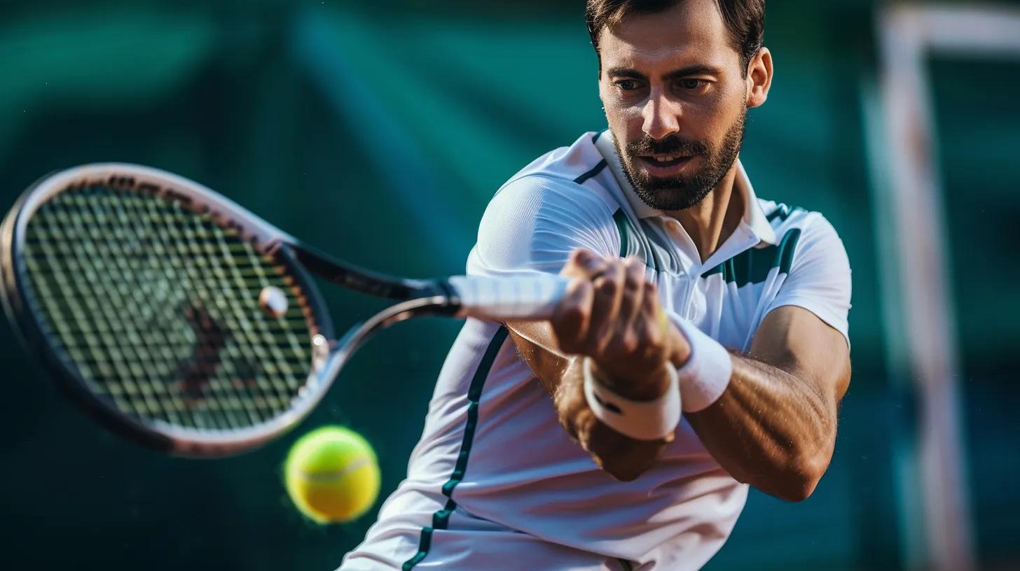 Tennis player executing a forehand swing on the court, emphasizing athletic movement and technique relevant to sports recovery and performance enhancement.
