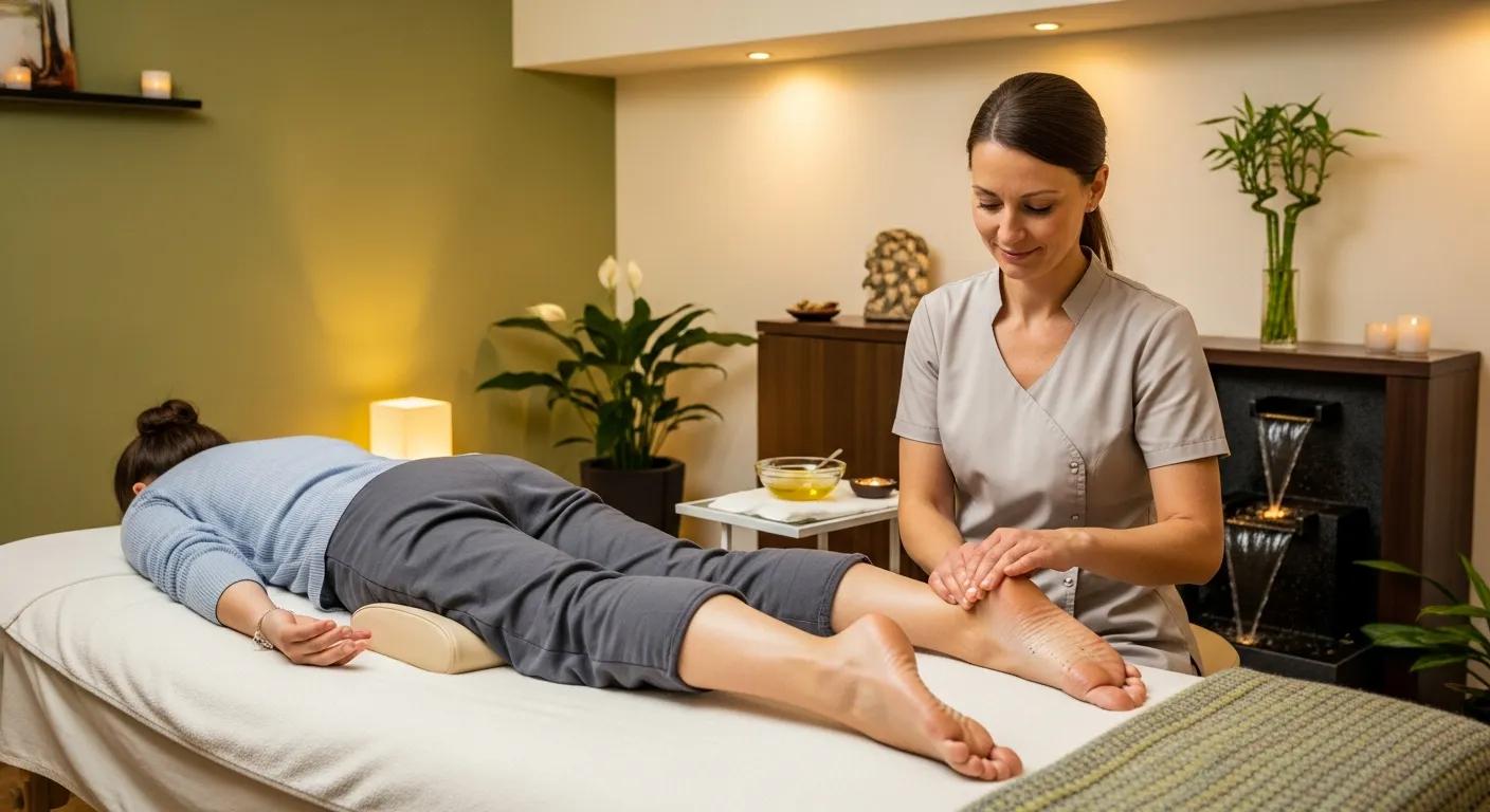 Reflexology session for lower back pain relief in a calming wellness environment